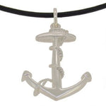 STERLING SILVER 26mm wide x 38mm ANCHOR PENDANT BLACK LEATHER NECKLACE