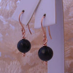 9CT ROSE GOLD 8mm BLACK AGATE & 9CT ROSE GOLD BALL HOOK DESIGNER EARRINGS