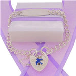 STERLING SILVER 4.5mm CURB BLUEBIRD PADLOCK CHARM BRACELET16.5cm