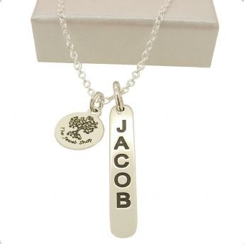 STERLING SILVER MENS UNISEX SMALL 5mm x 30mm LOVE DROP TAG PERSONALISED NAME DESIGN NECKLACE