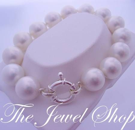 STERLING SILVER 12mm SHELL PEARL BOLT RING BRACELET