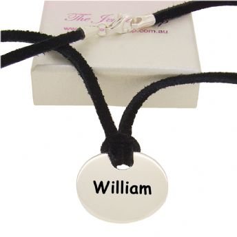 UNISEX 20mm ROUND PERSONALISED NAME MESSAGE TABLET COIN PENDANT SUEDE NECKLACE