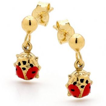 9CT YELLOW GOLD BABY 3mm BALL DROP and 5mm LADYBUG STUD EARRINGS -OB-BD10