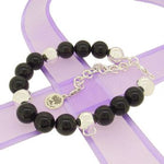 TEENAGER ADULT 10mm BEADED STERLING SILVER CHARM BRACELET BLACK ONYX -BLET-10mmBead-BlackOnyx-SS