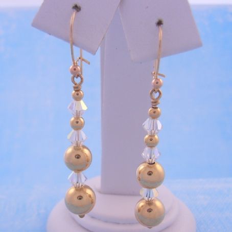 9CT GOLD BALL BEAD and SWAROVSKI CRYSTAL BRIDE HOOK EARRINGS