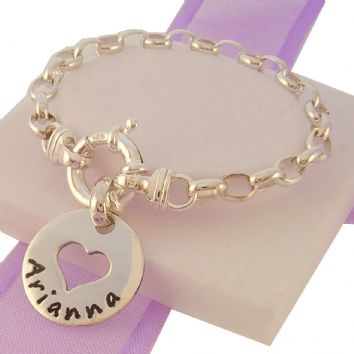 BABY CHILD 18mm CIRCLE HEART PERSONALISED NAME BOLT RING BRACELET -BLET-P1450-BO3-SS