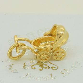 9CT YELLOW GOLD 11mm x 15mm BABY PRAM CHARM PENDANT