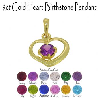 9CT GOLD 15mm HEART BIRTHSTONE CHARM PENDANT
