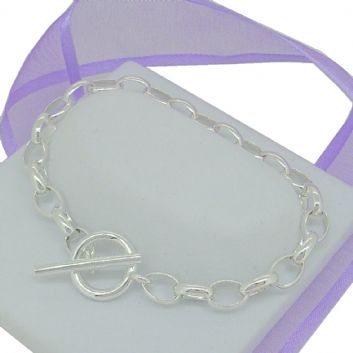 STERLING SILVER 7mm x 10mm OVAL BELCHER CHAIN TOGGLE RING BRACELET -BLET-925-BO4-Tbar