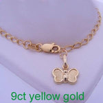 9CT YELLOW GOLD 19cm ADJUST SIZE 10mm BUTTERFLY CHARM CURB BRACELET