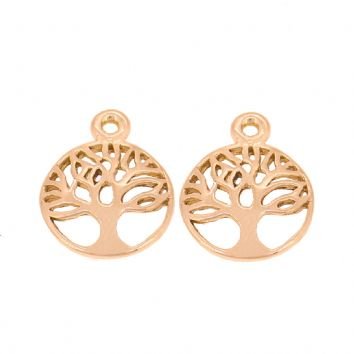 9CT ROSE GOLD 12mm TREE OF LIFE TWO CHARMS for SLEEPER EARRINGS