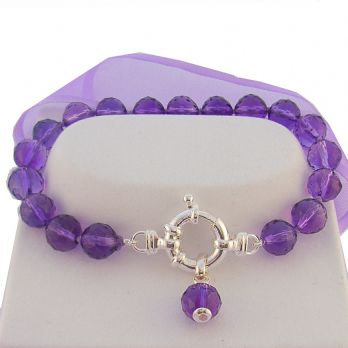 8mm FACET CUT NATURAL AMETHYST BOLT RING BRACELET -BLET-8mmFctAm