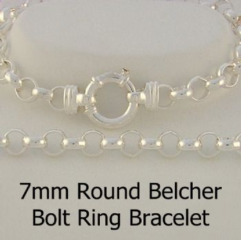 STERLING SILVER 7mm BELCHER BOLT RING BRACELET -BLET-7mm-SS-B4