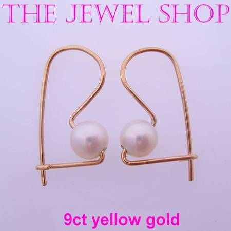9CT YELLOW GOLD EUROBALL DESIGN 6mm FRESHWATER PEARLS DESIGNER EARRINGS