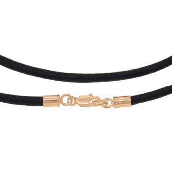 UNISEX 9CT ROSE GOLD BLACK LEATHER NECKLACE