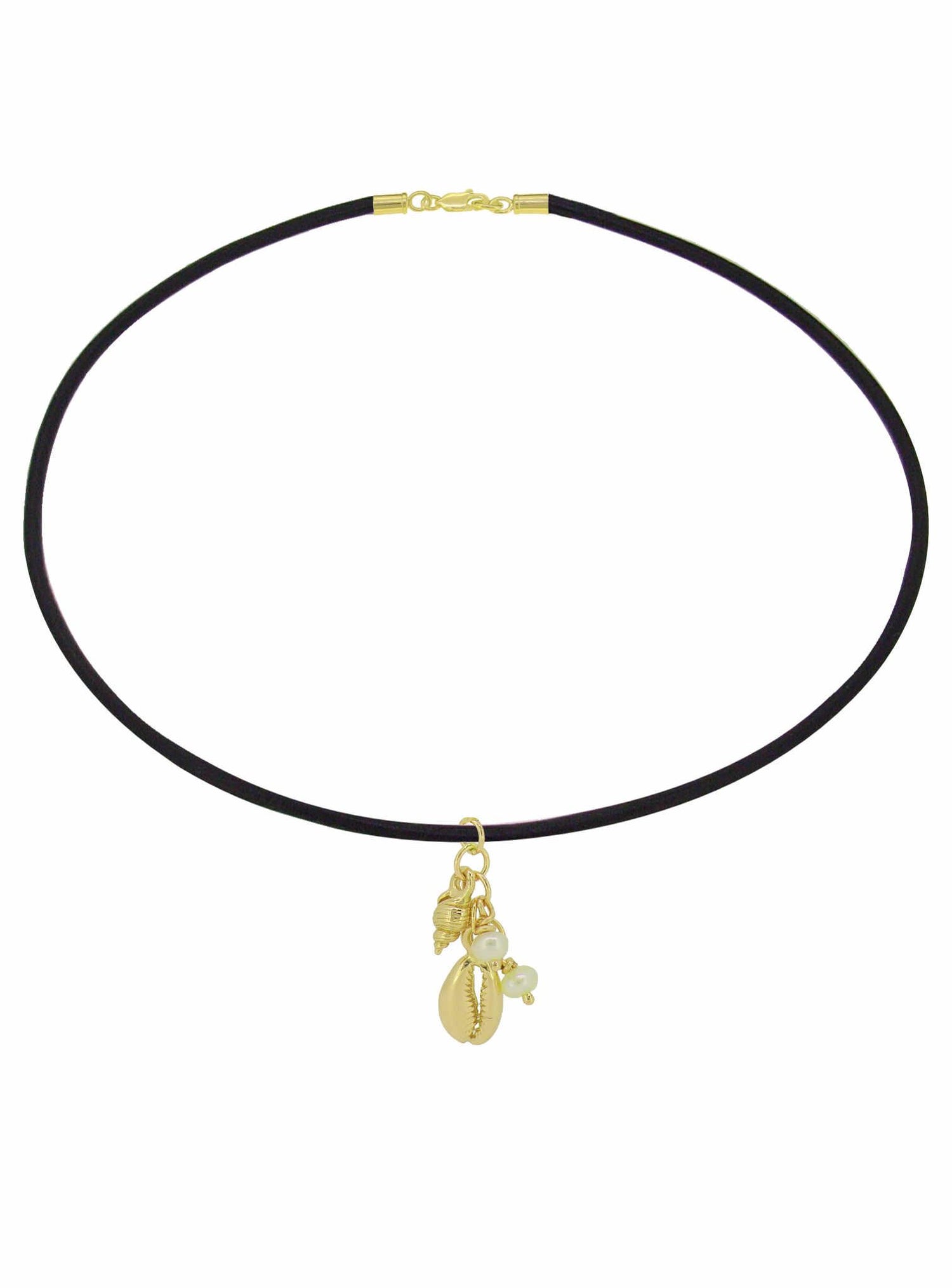 Unisex Black Leather Necklace in 9ct Gold