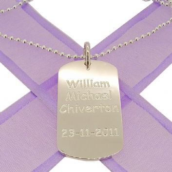 STERLING SILVER MENS and UNISEX 20mm x 39mm LARGE DOG TAG PERSONALISED NAME DESIGN BALL NECKLACE -DT-20mm x 39mm-2mmBall