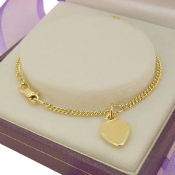 9CT GOLD 8mm HEART CHARM CURB BABY CHILD BRACELET
