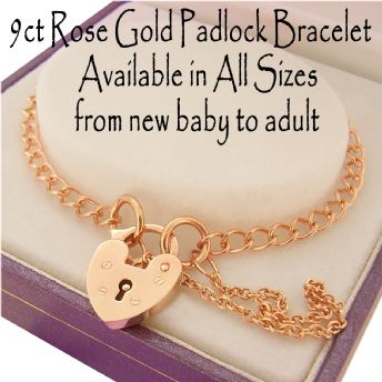 9CT ROSE GOLD 2.8mm CURB PADLOCK BRACELET Available in all Sizes