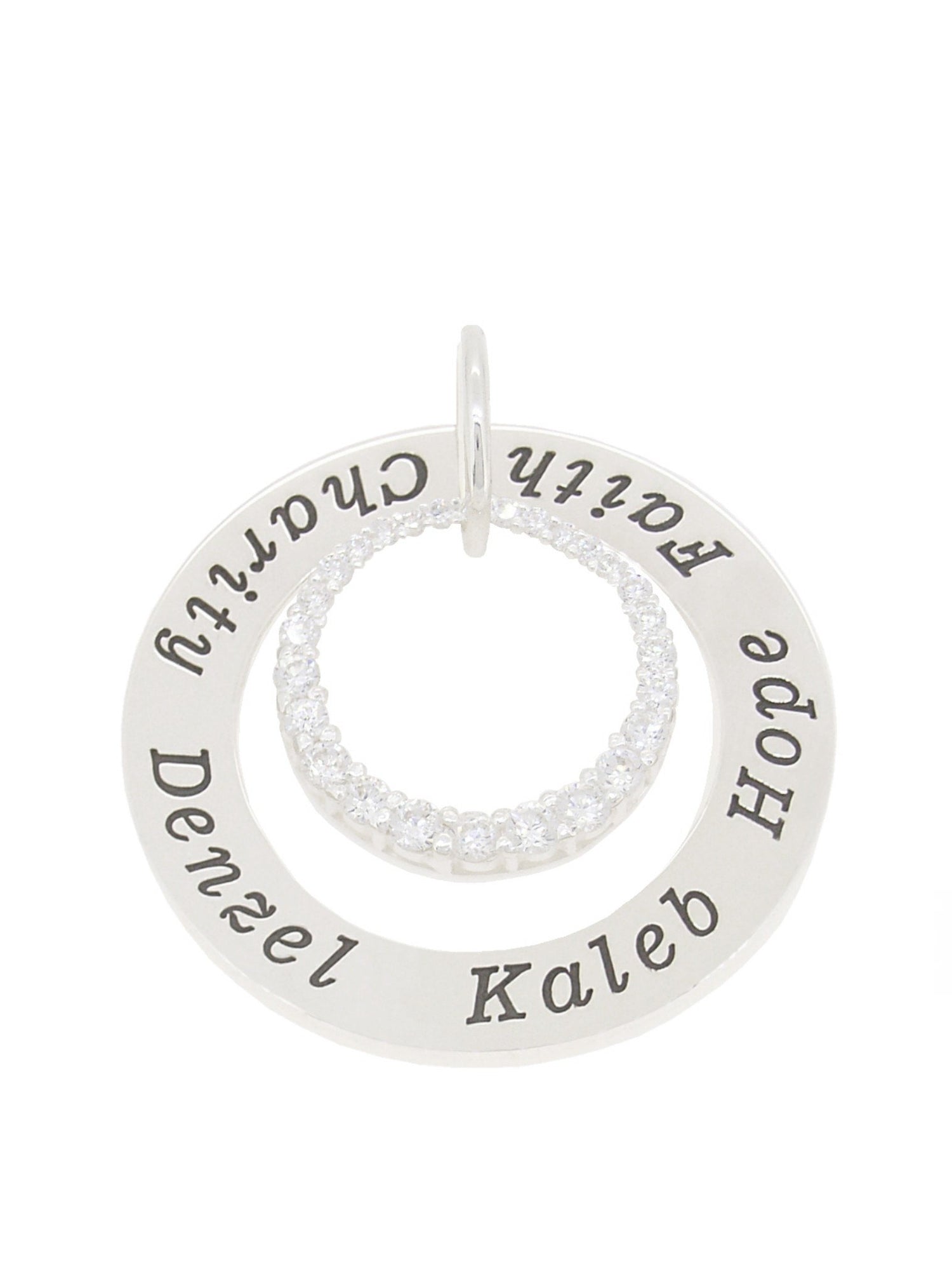 Sterling Silver 34mm Personalised Family Pendant Cz Circle