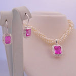STERLING SILVER FRESHWATER PEARL 3 STRAND TWISTED NECKLACE with STERLING SILVER PINK CZ PEARL ENHANCER & EARRINGS