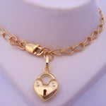 9CT YELLOW GOLD 19cm ADJUST SIZE CUTE PADLOCK CHARM CURB BRACELET