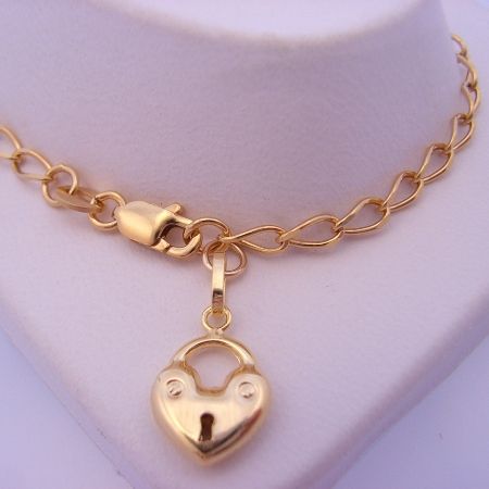 9CT YELLOW GOLD 19cm ADJUST SIZE CUTE PADLOCK CHARM CURB BRACELET