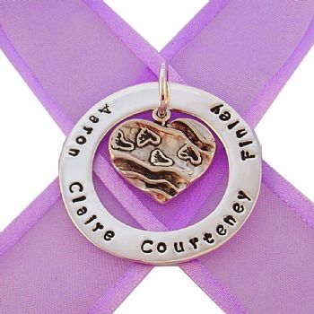 37mm PERSONALISED CIRCLE OF LIFE FOOTSTEPS IN THE SAND HEART PENDANT 37mm-KB56-TI-09575