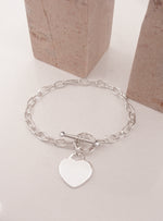 Heart Charm Toggle Clasp Cable Trace Bracelet in Sterling Silver
