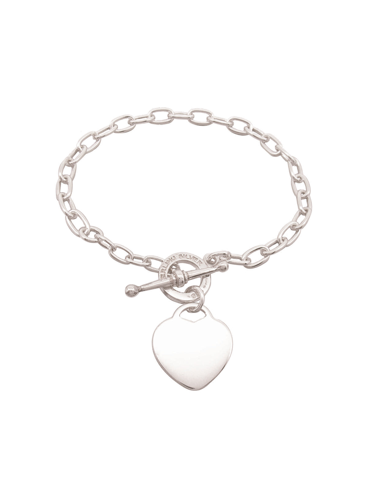 Heart Charm Toggle Clasp Cable Trace Bracelet in Sterling Silver