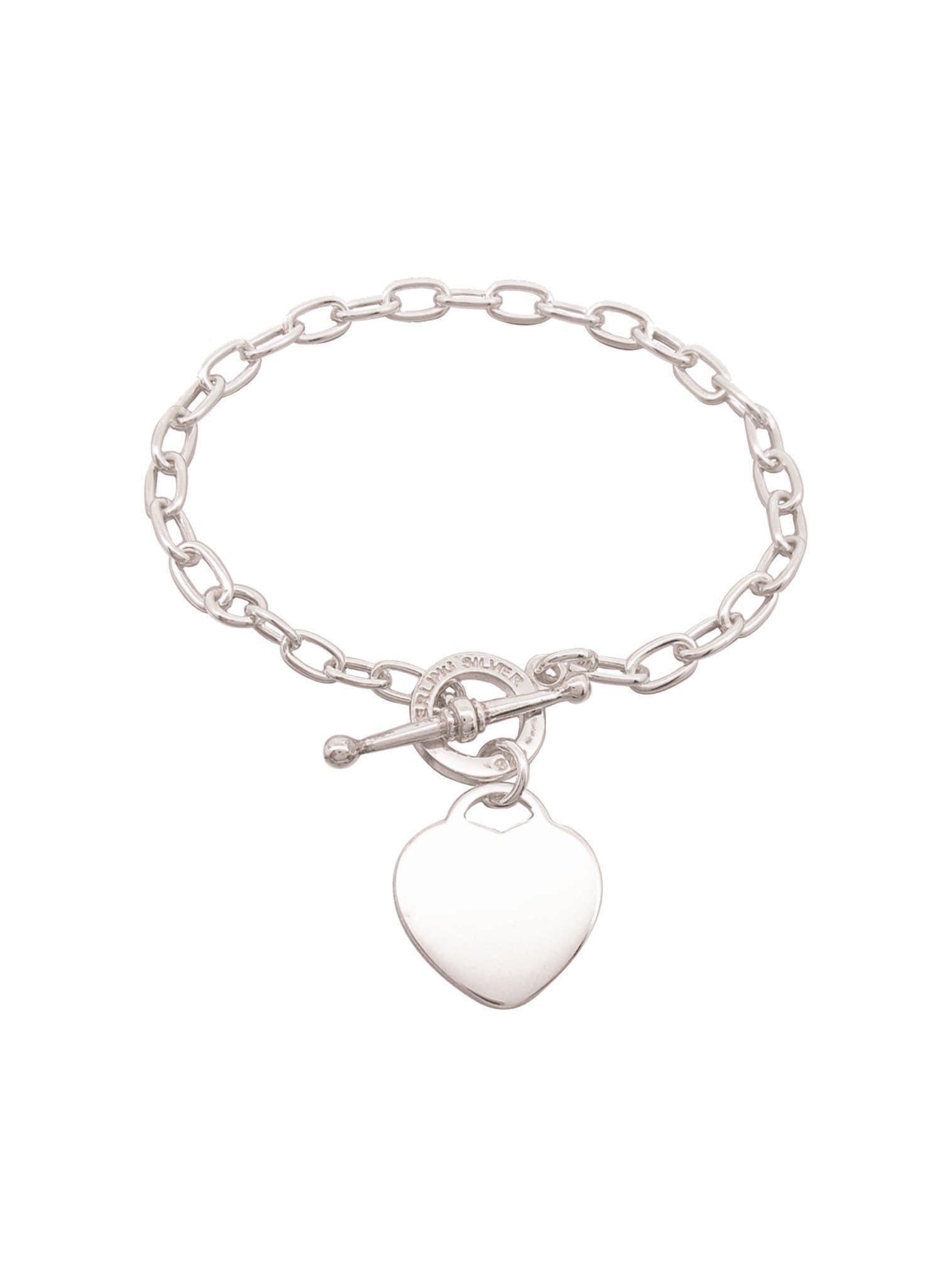 Heart Charm Toggle Clasp Cable Trace Bracelet in Sterling Silver