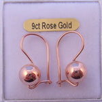 9CT ROSE GOLD 8mm BALL EURO BALL EARRINGS