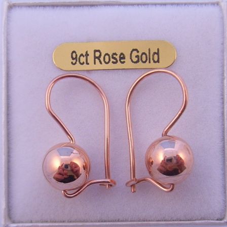 9CT ROSE GOLD 8mm BALL EURO BALL EARRINGS