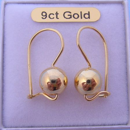 9CT GOLD 8MM EUROBALL EARRINGS