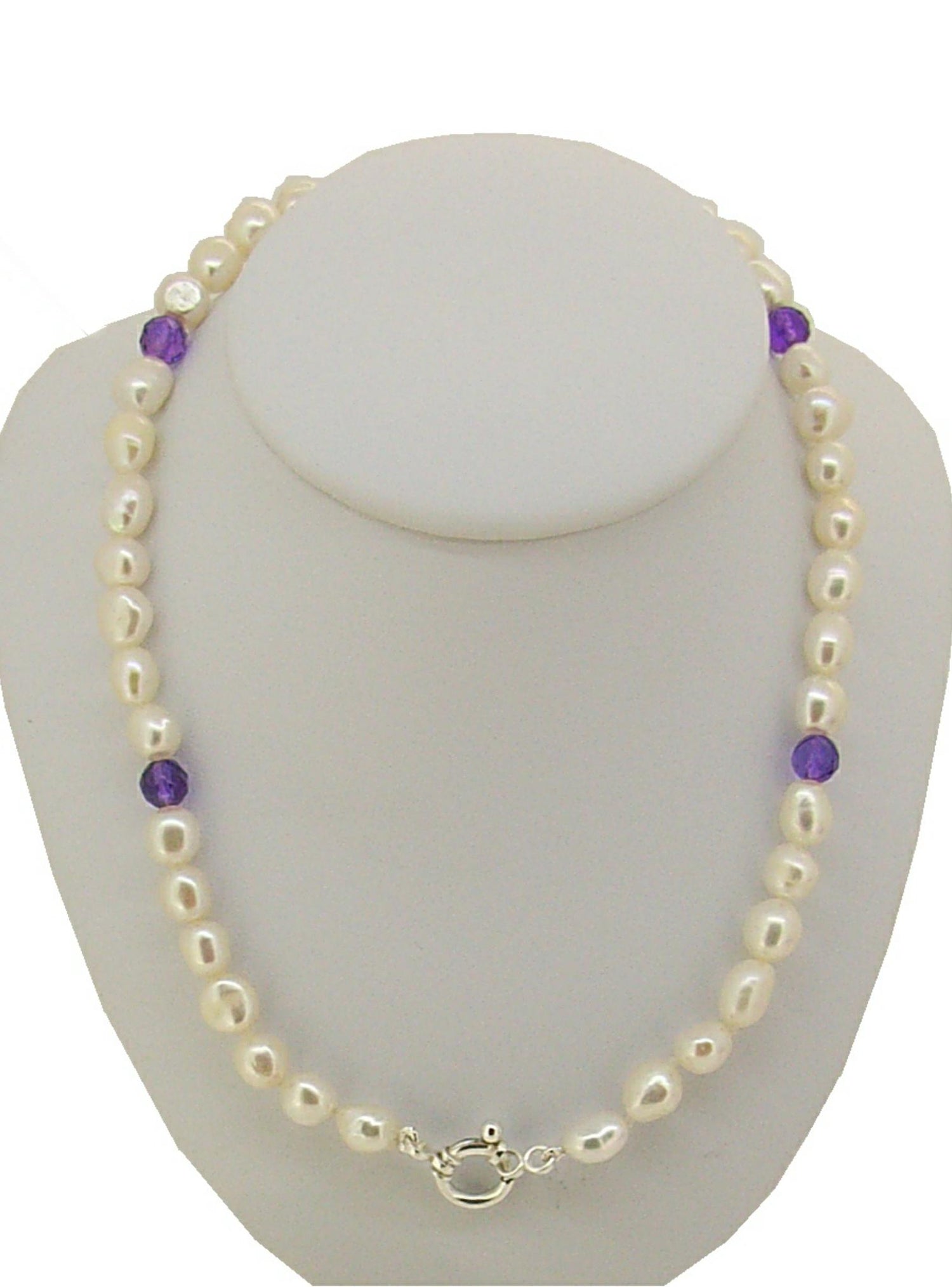 Gem Beaded Freshwater Pearl Bolt Ring Necklace