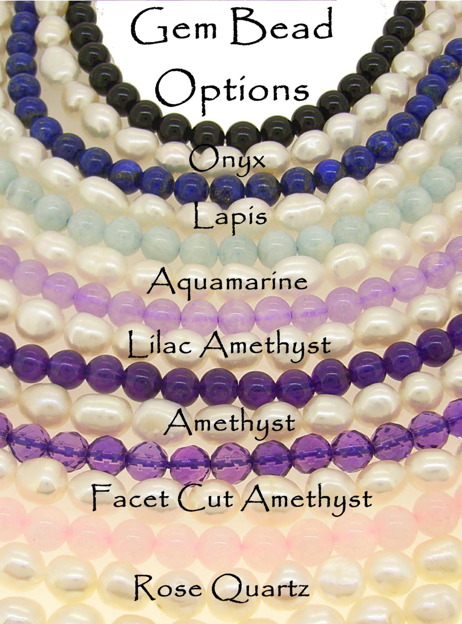 Gem Beaded Freshwater Pearl Bolt Ring Necklace