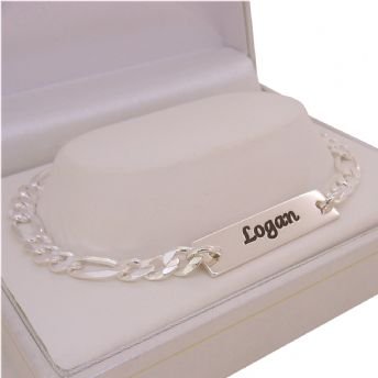 STERLING SILVER MEN'S IDENTITY FIGARO CURB BRACELET