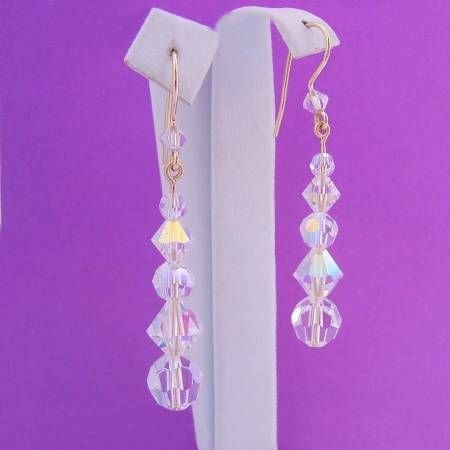 9CT YELLOW GOLD SWAROVSKI CRYSTAL BRIDE HOOK EARRINGS