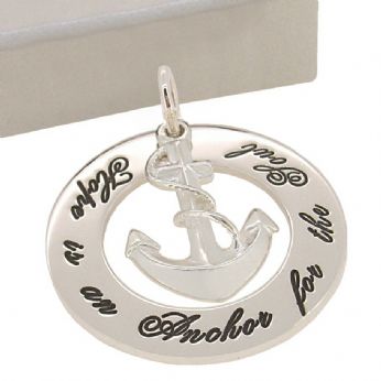 UNISEX STERLING SILVER 30mm PERSONALISED ANCHOR PENDANT BLACK NECKLACE CHAIN