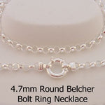 STERLING SILVER 4.7mm ROUND BELCHER CHAIN BOLT RING NECKLACE -N-925-B3-BR