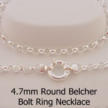 STERLING SILVER 4.7mm ROUND BELCHER CHAIN BOLT RING NECKLACE -N-925-B3-BR