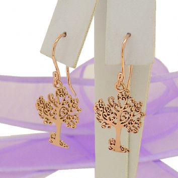 SOLID ROSE 9CT GOLD 16mm TREE OF LIFE CHARM BALL DROP HOOK EARRINGS