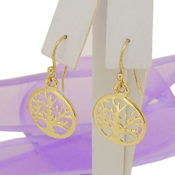 SOLID 9CT GOLD 16mm TREE OF LIFE CHARM BALL DROP HOOK EARRINGS