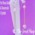 9CT ROSE GOLD 8mm & 6mm SWAROVSKI CRYSTAL CHAIN DROP DESIGNER HOOK EARRINGS