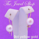 9CT YELLOW GOLD 9mm FRESHWATER PEARL EUROBALL DESIGNER EARRINGS
