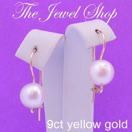 9CT YELLOW GOLD 9mm FRESHWATER PEARL EUROBALL DESIGNER EARRINGS