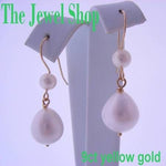 9CT YELLOW GOLD LARGE TEARDROP FRESHWATER PEARL DROPS & FEATURE PEARL HOOK DESIGN EARRINGS