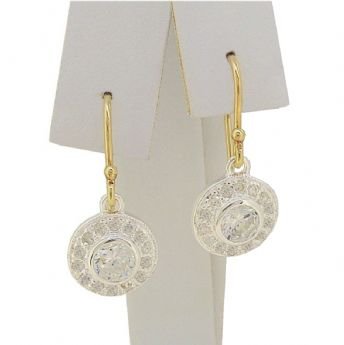 9CT YELLOW GOLD WHITE CUBIC ZIRCONIA CZ PAVE CLUSTER HOOK EARRINGS