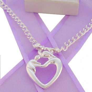 STERLING SILVER 23mm MOTHER BABY CHILD CHARM 4.5mm CURB BOLT RING NECKLACE -925-LC115-HR3233
