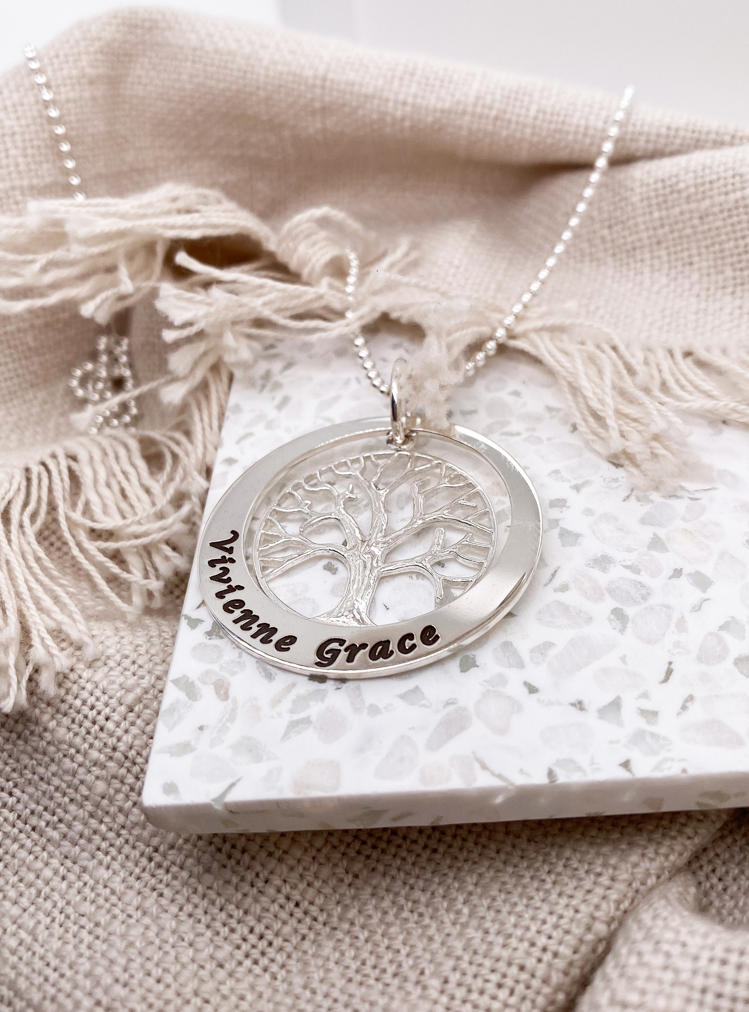 38mm Circle of Life Personalised Name Tree of Life Pendant -38mm-Kb71-Ssjr
